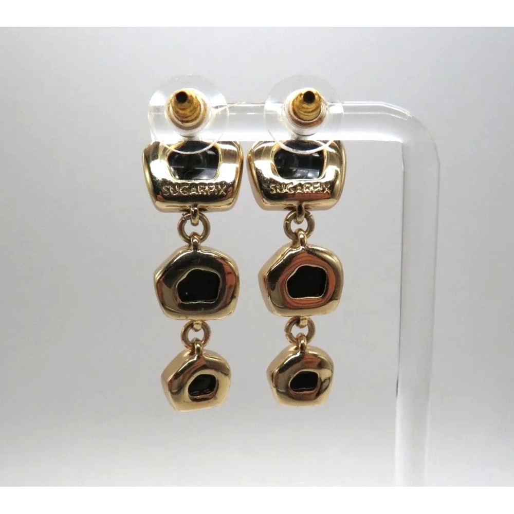 Sugarfix‎ BaubleBar Earrings Womens Gold Tone Black Druzy Dangle Drop Statement - Picture 9 of 9